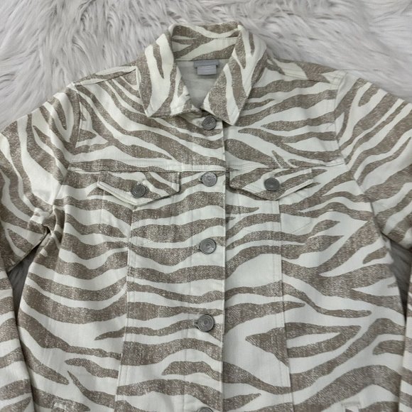 Chicos Womens 00P Zebra Print Button Up Jacket Stretch Fringe Bottom - Picture 3 of 9